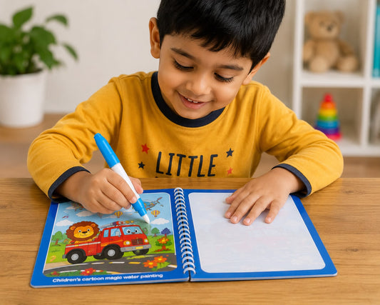 Magic Water Coloring Book for Kids with Refillable Water Pen | Reusable Water Painting Book | Mess-Free Educational Drawing Book | Travel Activity Book for Boys & Girls