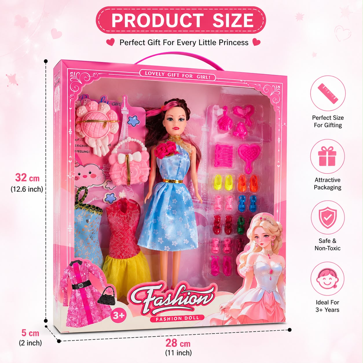 Fashion Doll Set for Girls with Dresses, Shoes & Accessories