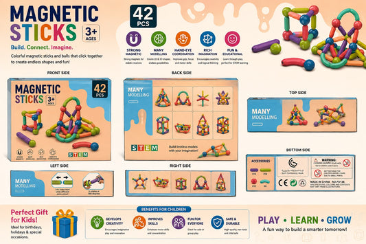 Magnetic Sticks Building Blocks for Kids 3+ | 42 PCS STEM Construction Toy | Creative Educational Toy