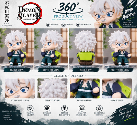 Sanemi Shinazugawa Anime Figurine | Chibi Sanemi Collectible Figure with Rock Base | Demon Slayer Figure for Desk, Shelf & Gifting