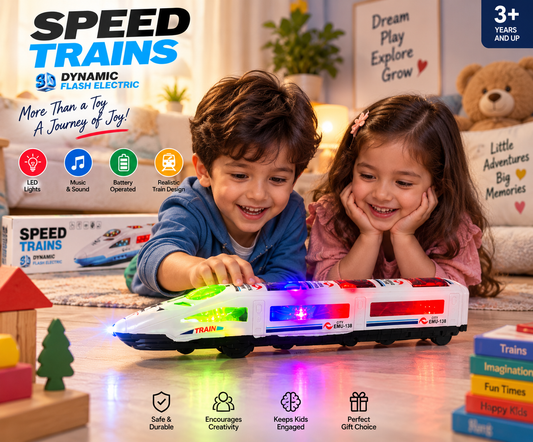 EMC Speed Trains Flash Electric Toy Train for Kids 3+ | Battery Operated High-Speed Train with LED Lights, Music & Sound