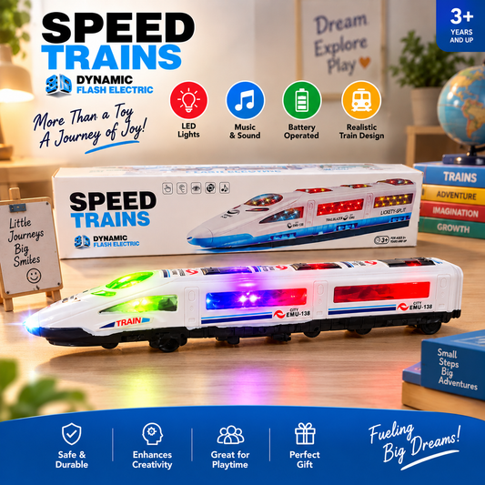 EMC Speed Trains Flash Electric Toy Train for Kids 3+ | Battery Operated High-Speed Train with LED Lights, Music & Sound