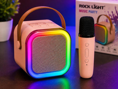 ROCK LIGHT 4-in-1 Portable Bluetooth Speaker with Wireless Karaoke Microphone | RGB LED Light | USB/TF Card Support | Rechargeable Music Party Speaker