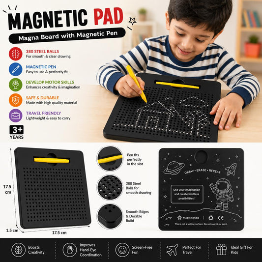 Magnetic Drawing Pad for Kids | 380 Steel Balls Magic Writing Board with Magnetic Pen | Educational Learning Toy | Reusable Sketch Board | 3+ Years