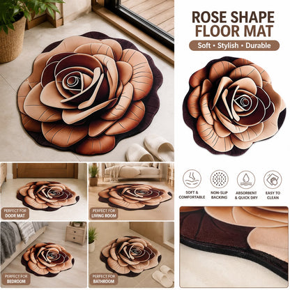 Premium Rose Shape Floor Mat | Soft & Absorbent Anti-Skid Door Mat | Washable Bedroom, Living Room & Bathroom Rug