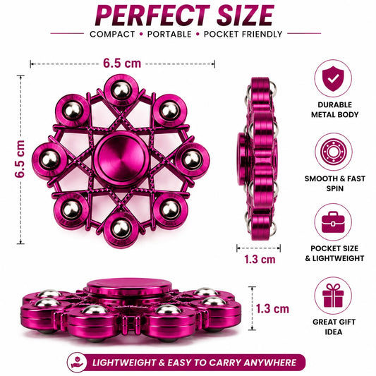 Premium Metallic Pink Fidget Spinner | High-Speed Metal Hand Spinner with Precision Bearing | Stress Relief Desk Toy for Kids & Adults | Pocket Size Spinner