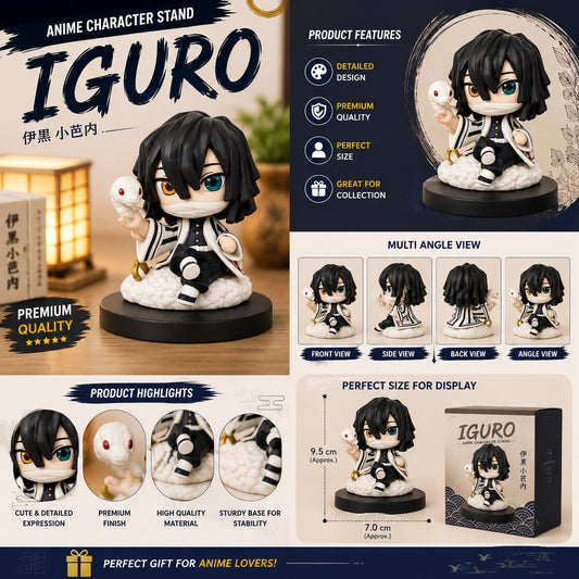 Demon Slayer Obanai Iguro Mini Figure | Chibi Anime Character Stand
