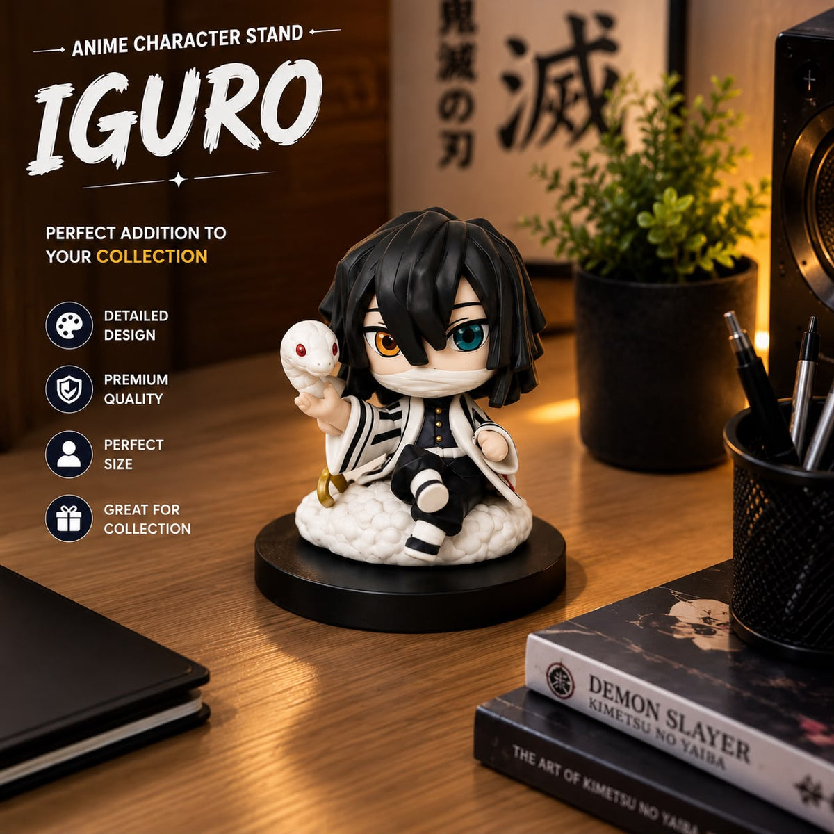 Demon Slayer Obanai Iguro Mini Figure | Chibi Anime Character Stand