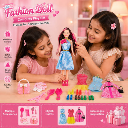 Fashion Doll Set for Girls with Dresses, Shoes & Accessories