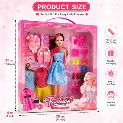 Fashion Doll Set for Girls with Dresses, Shoes & Accessories