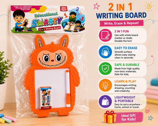 2 in 1 Writing Board for Kids with Whiteboard, Blackboard, Marker & Chalk | Reusable Educational Learning Toy | 3+ Years
