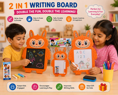 2 in 1 Writing Board for Kids with Whiteboard, Blackboard, Marker & Chalk | Reusable Educational Learning Toy | 3+ Years
