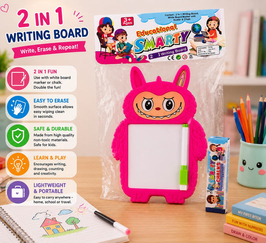 2 in 1 Writing Board for Kids with Whiteboard, Blackboard, Marker & Chalk | Reusable Educational Learning Toy | 3+ Years