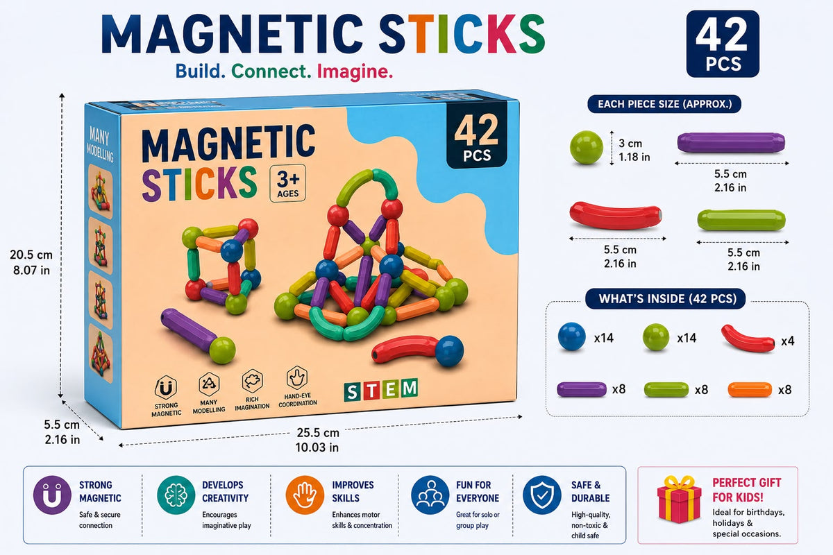 Magnetic Sticks Building Blocks for Kids 3+ | 42 PCS STEM Construction Toy | Creative Educational Toy