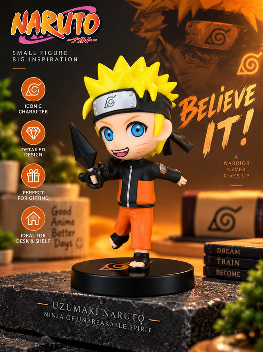 Naruto Uzumaki Anime Figurine with Kunai | Chibi Naruto Collectible Figure for Desk, Shelf, Home & Gifting