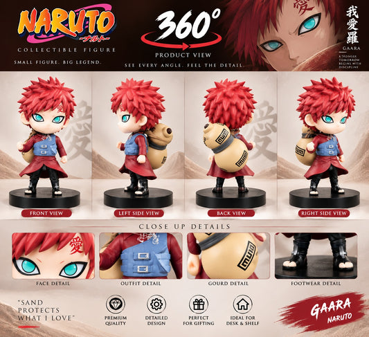 Gaara Anime Figurine | Chibi Gaara Collectible Figure with Display Base & Sand Gourd | Naruto Figure for Desk, Shelf, Home & Gifting