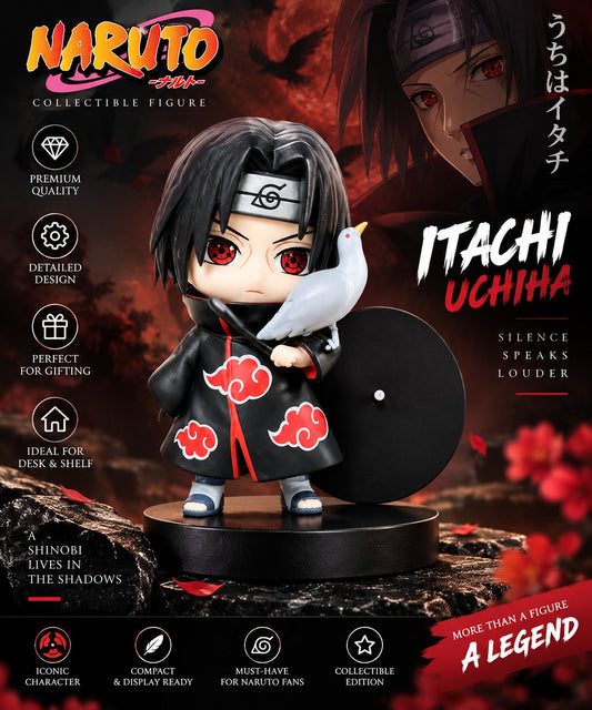 Itachi Uchiha Anime Figurine with White Bird & Display Base | Chibi Itachi Collectible Figure | Naruto Figure for Desk, Shelf & Gifting