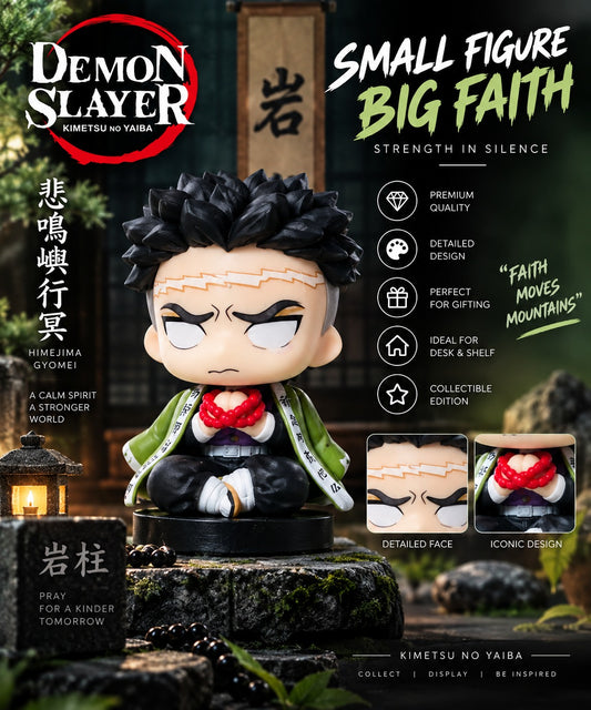 Gyomei Himejima Anime Figurine | Chibi Gyomei Collectible Figure with Black Display Base | Demon Slayer Figure for Desk, Shelf & Gifting