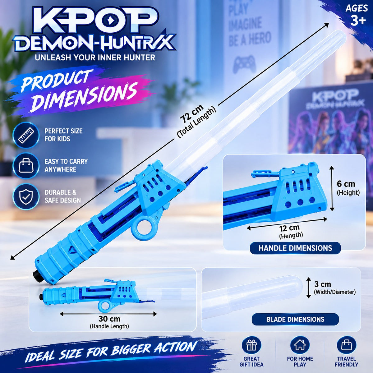 Kids KPOP Demon-Huntrix Toy Sword with LED Light, Colorful Light-Up Sword for Children, Pretend Play & Costume Fun