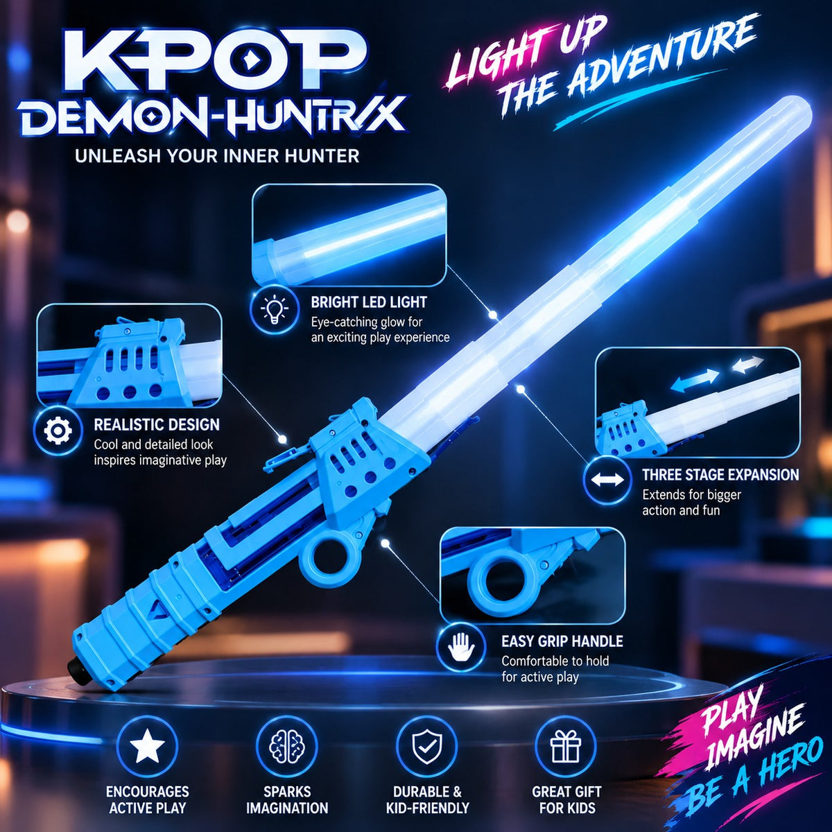 Kids KPOP Demon-Huntrix Toy Sword with LED Light, Colorful Light-Up Sword for Children, Pretend Play & Costume Fun