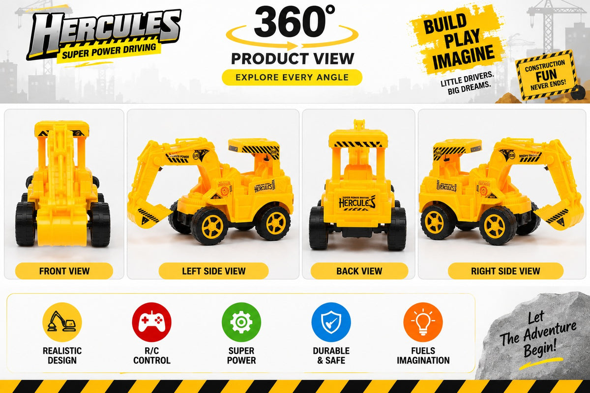 Hercules Remote Control Excavator Toy for Kids | Super Power Construction Truck with R/C Remote, Movable Arm & Bucket | Yellow Construction Vehicle Toy