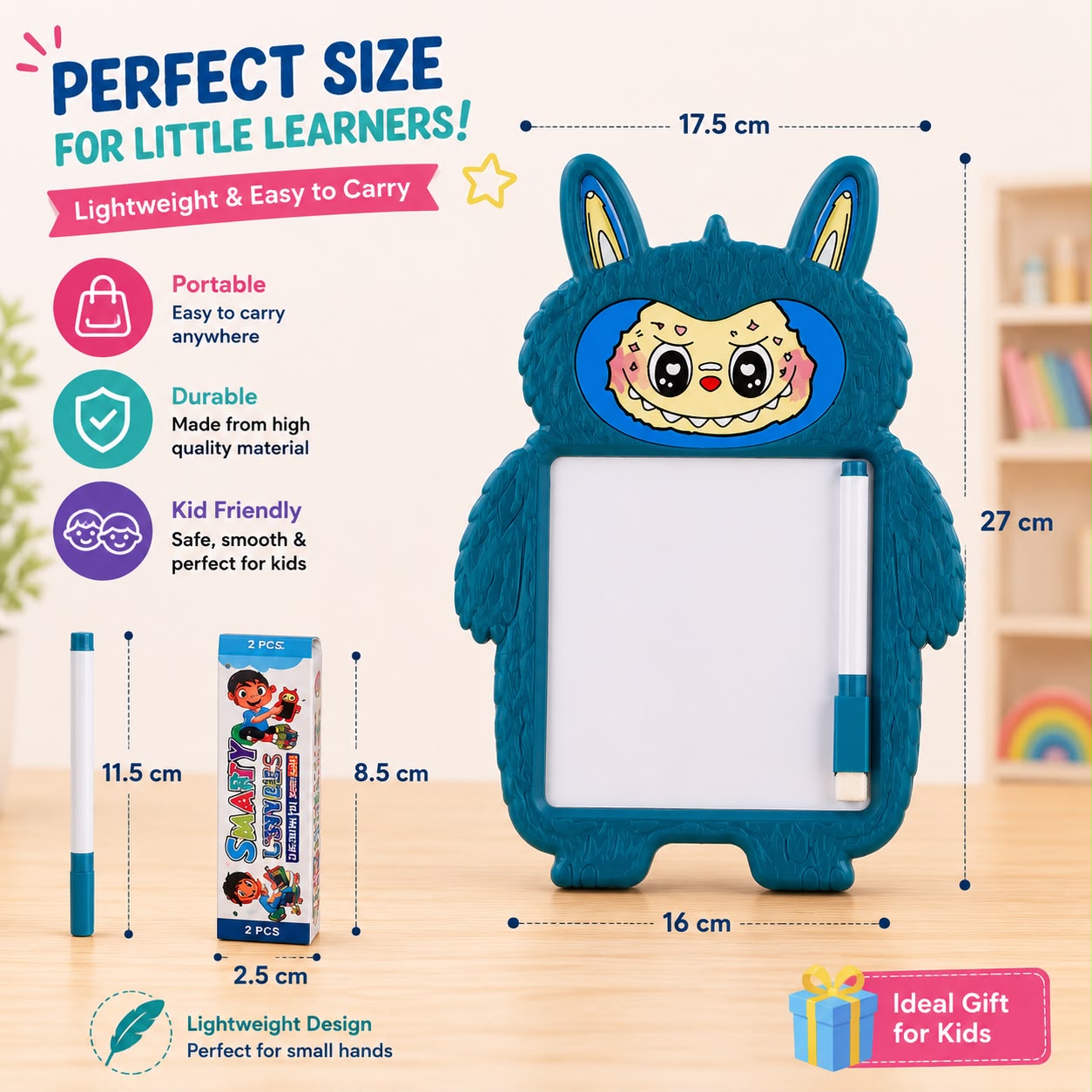 2 in 1 Writing Board for Kids with Whiteboard, Blackboard, Marker & Chalk | Reusable Educational Learning Toy | 3+ Years