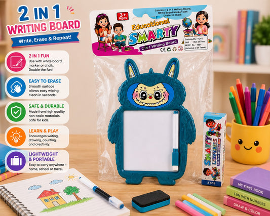 2 in 1 Writing Board for Kids with Whiteboard, Blackboard, Marker & Chalk | Reusable Educational Learning Toy | 3+ Years