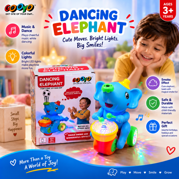 Dancing Elephant Toy for Kids 3+ | Musical Moving Elephant with Colorful LED Lights, Drum & Smoke Effect | Includes 2 Footballs, Water Filler & Type-C Cable