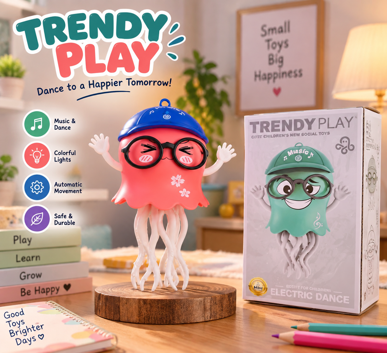 Trendy Play Electric Dancing Jellyfish Toy for Kids | Musical Dancing Octopus with Colorful Lights & Wiggling Tentacles | Fun Interactive Toy