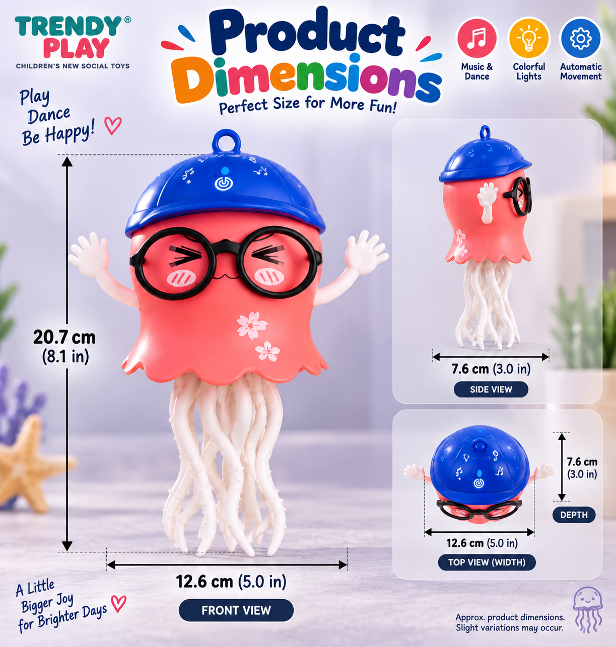 Trendy Play Electric Dancing Jellyfish Toy for Kids | Musical Dancing Octopus with Colorful Lights & Wiggling Tentacles | Fun Interactive Toy - Image 3