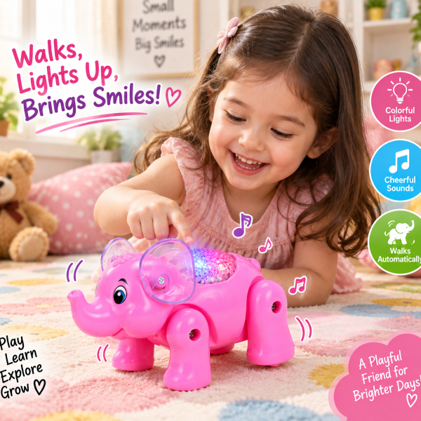 Clever Elephant Electric Toy for Kids 12+ Months | Musical Walking Elephant with Colorful Lights & Sounds | Interactive Moving Toy for Toddlers