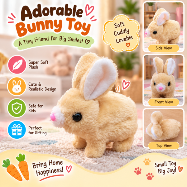 Interactive Plush Bunny Toy for Kids | Soft Walking Rabbit Toy with Cute Pink Ears, Music & Movement | Adorable Stuffed Animal Gift