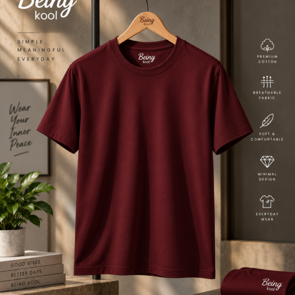 Being Kool Dark Maroon Plain T-Shirt for Men | Minimal Premium Everyday Tee