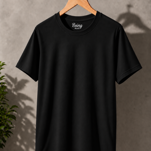 Being Kool Black Plain T-Shirt | Minimal Premium Everyday Tee for Men