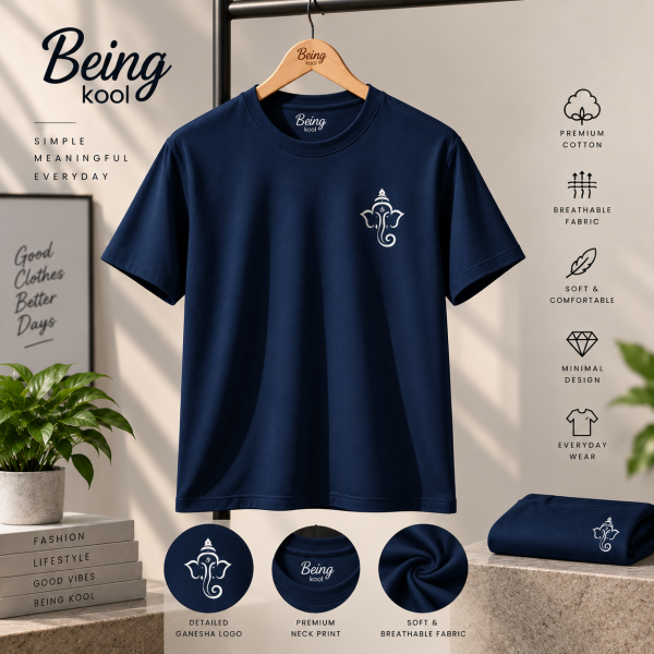 Being Kool Dark Navy Ganesha T-Shirt for Men |