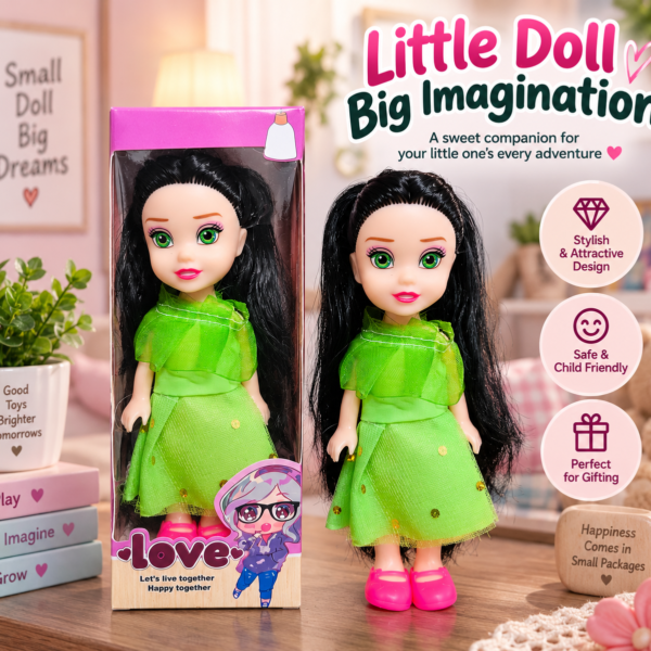 Cute Fashion Doll for Girls with Long Black Hair & Green Dress | Stylish Kids Toy for Pretend Play, Birthday & Gifting