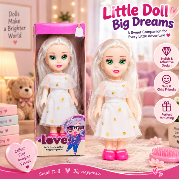 Cute Fashion Doll for Girls with Long White Hair & White Dress | Stylish Kids Doll for Pretend Play, Birthday & Gifting