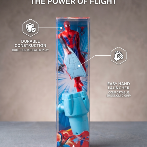 Spider-Man Flying Web-Flier Toy with Easy Hand Launcher – Action Figure Helicopter Toy for Kids, Indoor & Outdoor Play