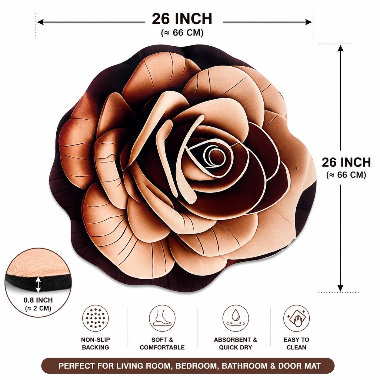 Premium Rose Shape Floor Mat | Soft & Absorbent Anti-Skid Door Mat | Washable Bedroom, Living Room & Bathroom Rug - Image 3