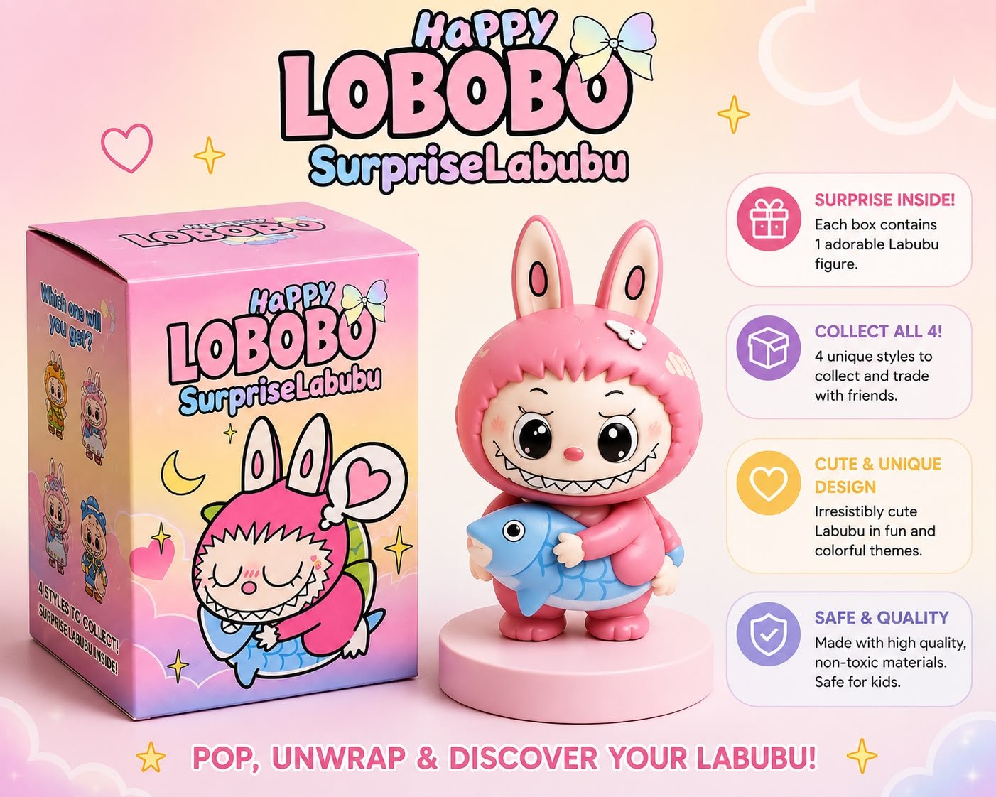 Happy LOBOBO Surprise Labubu Figure Blind Box | Cute Collectible Mini Toy