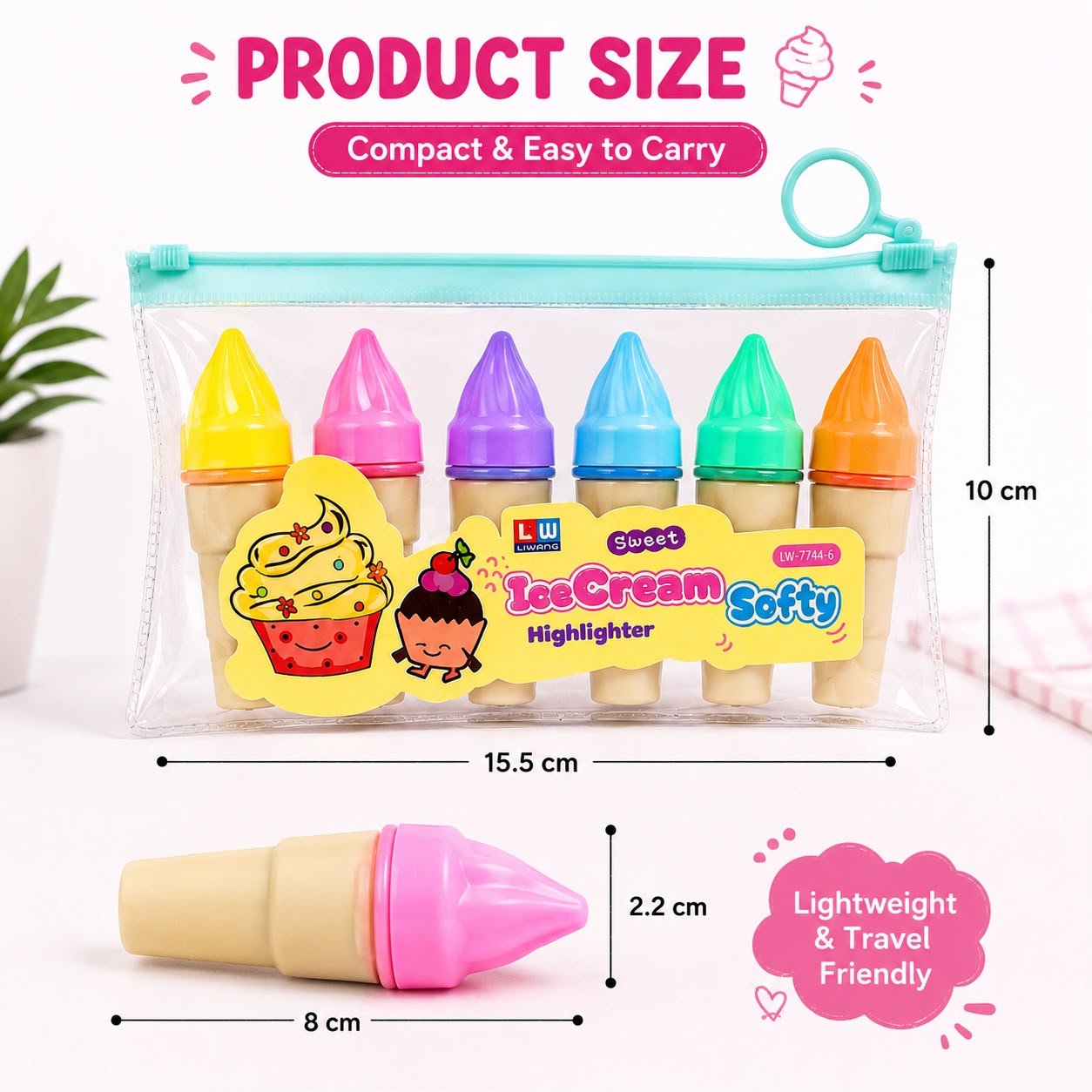Ice Cream Softy Highlighter Set of 6 | Cute Colorful Highlighters for Kids & Students - Image 3