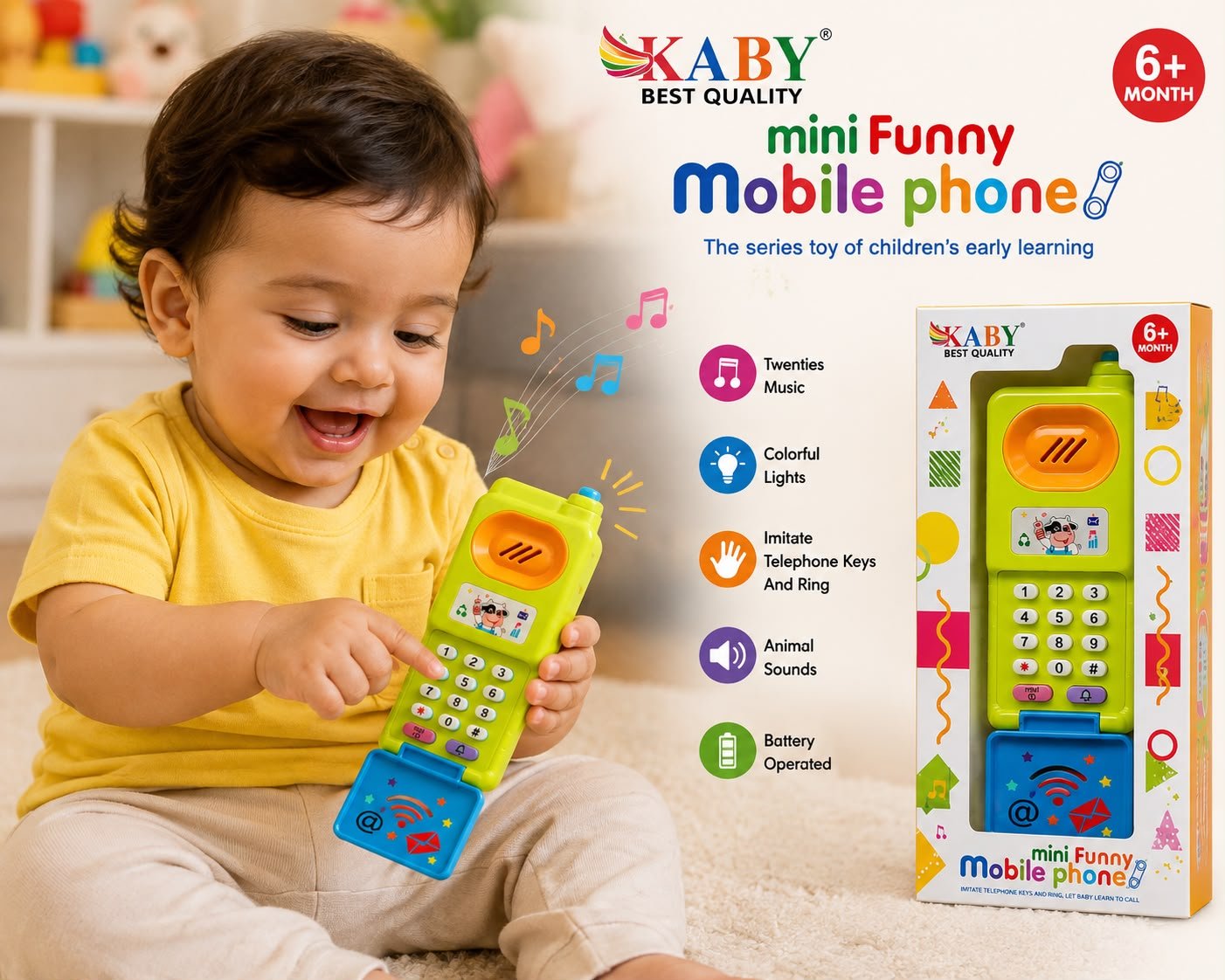 KABY Mini Funny Mobile Phone Toy for Babies 6+ Months