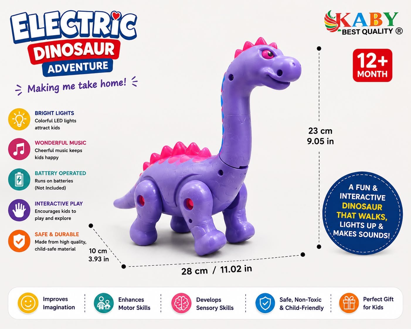 Electric Dinosaur Toy for Kids 12+ Months | Walking Dinosaur with Lights & Music | Interactive Educational Toy - Image 5