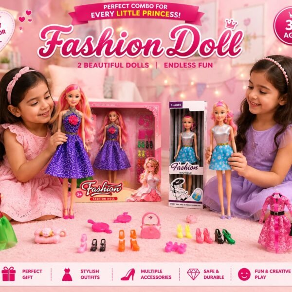 Fashion Doll Combo Set for Girls | 2 Dolls with Dresses & Accessories | 3+ Years