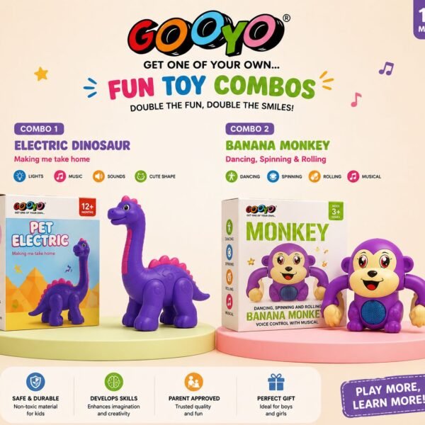 Electric Dinosaur & Dancing Monkey Toy Combo for Kids | Musical, Light-Up & Interactive Toys