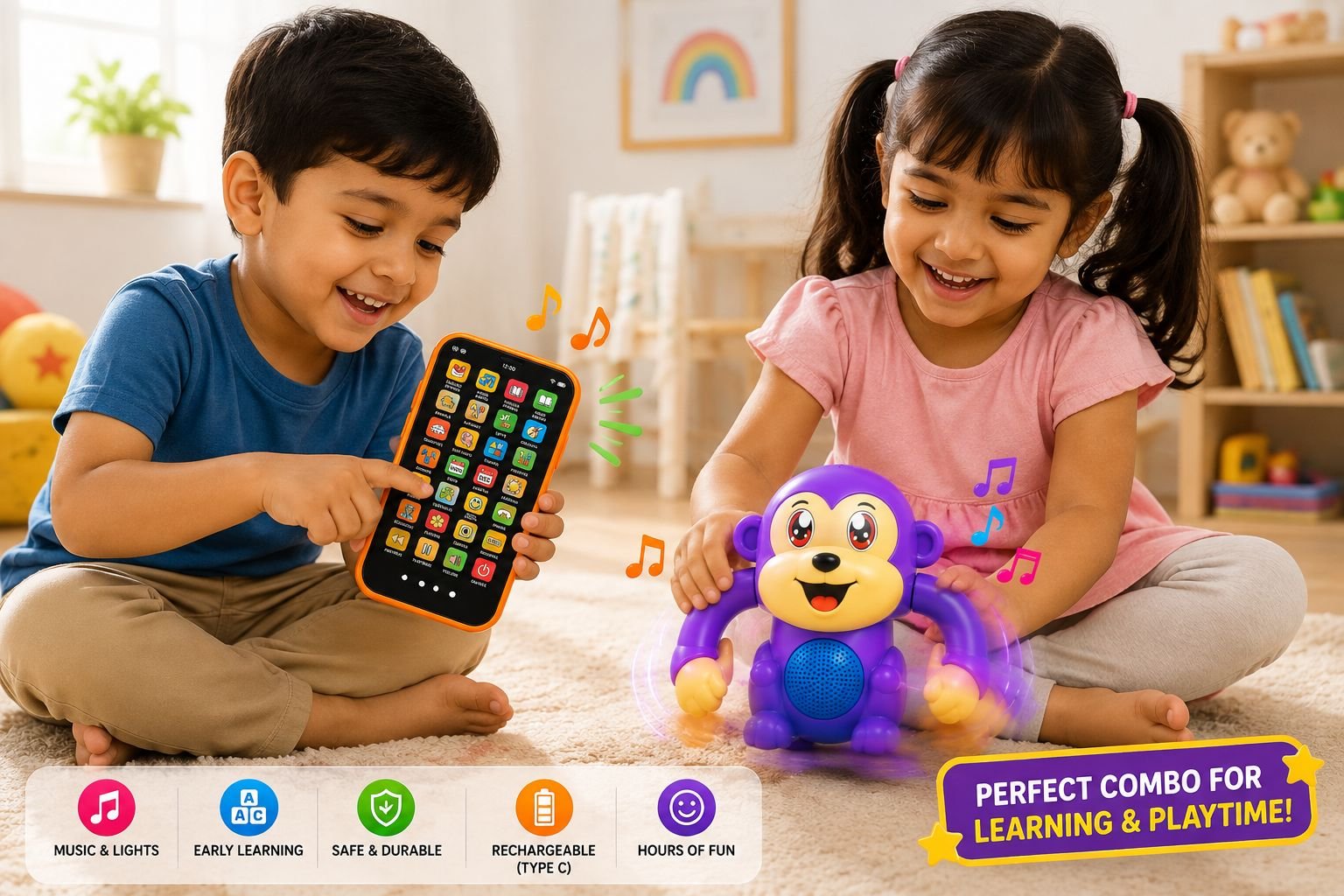 Educational Phone & Dancing Banana Monkey Combo Toy for Kids | Learning & Musical Fun - Image 3