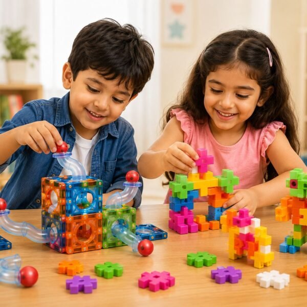 69 PCS Kids Building Blocks Combo Set | Magnetic Tiles 25 PCS + Creative Building Blocks 44 PCS | STEM Learning Toy