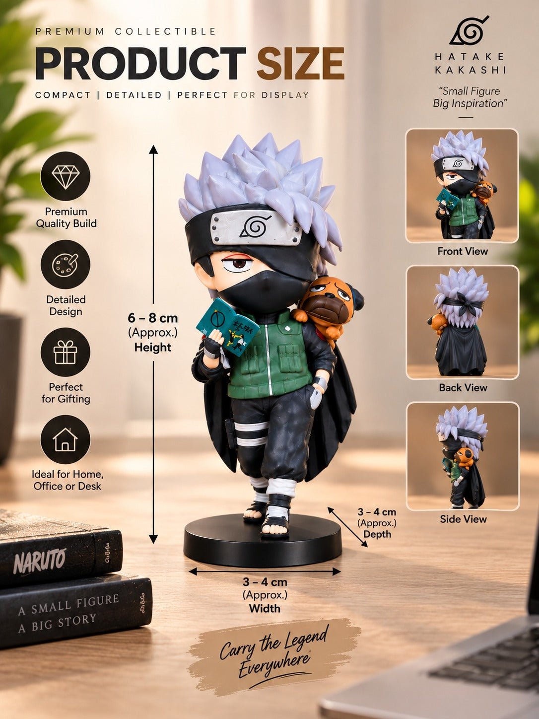 Kakashi Hatake Anime Figurine with Mini Companion & Book | Chibi Ninja Collectible Statue for Desk, Home & Gifting - Image 3
