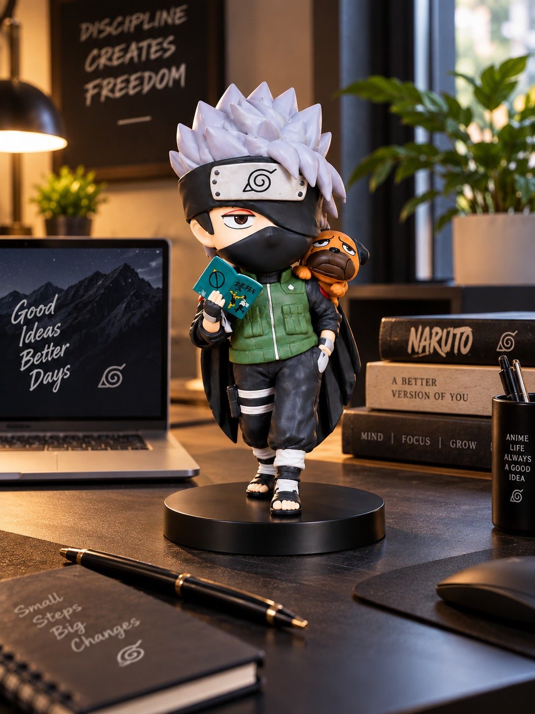 Kakashi Hatake Anime Figurine with Mini Companion & Book | Chibi Ninja Collectible Statue for Desk, Home & Gifting - Image 2