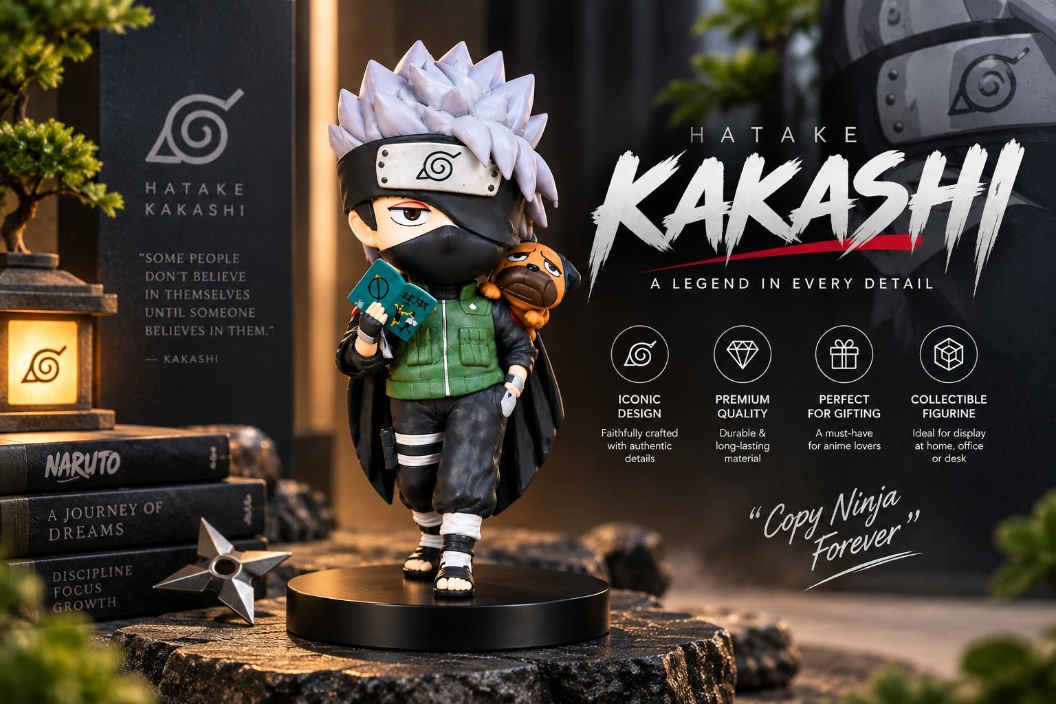 Kakashi Hatake Anime Figurine with Mini Companion & Book | Chibi Ninja Collectible Statue for Desk, Home & Gifting - Image 4